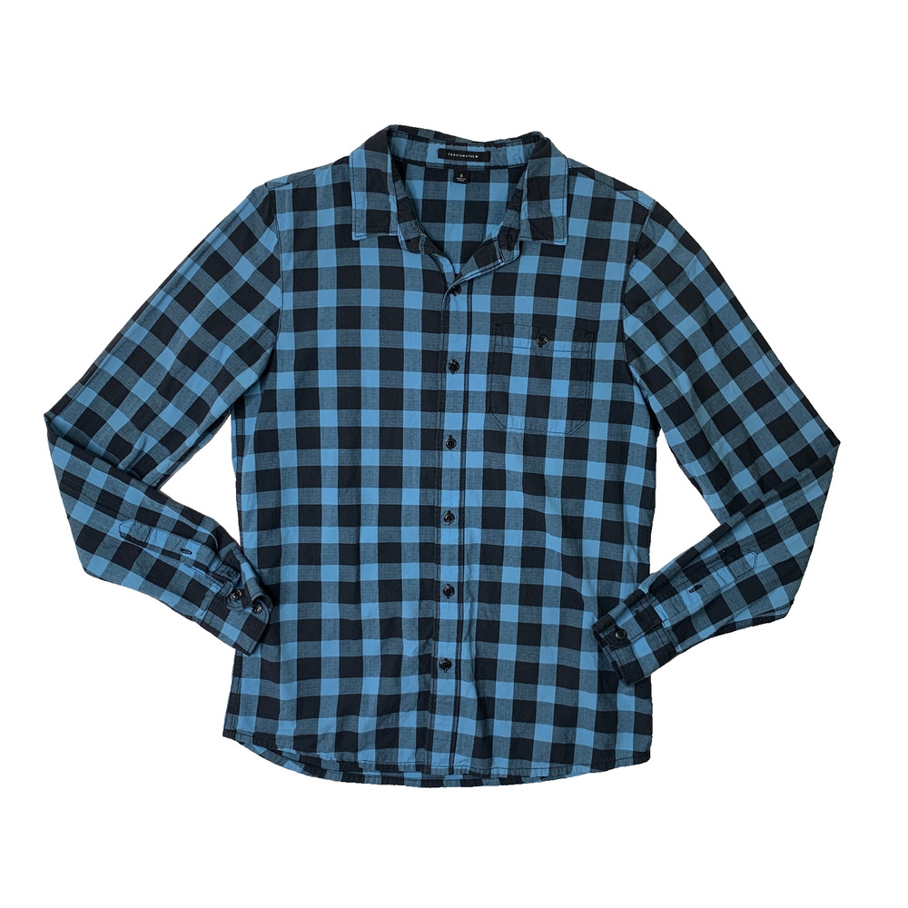 Travis Mathew Shirt Mens S Small Black Seascape Buffalo Check Long Sleeve Pocket